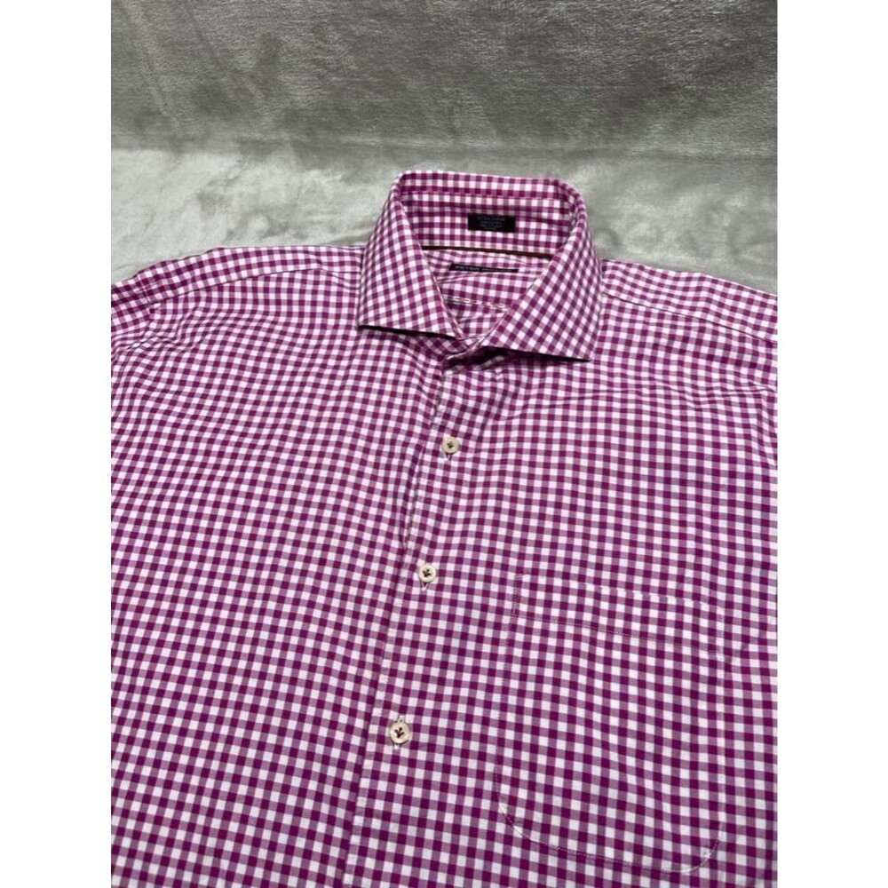 Peter Millar Shirt Men XL Extra Large Pink Gingham Cotton Button Up Dress